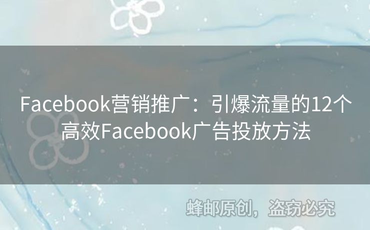 Facebook营销推广：引爆流量的12个高效Facebook广告投放方法