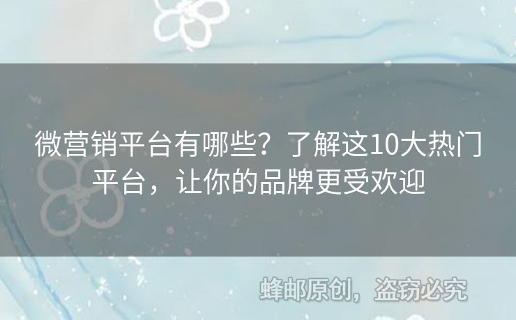 微营销平台有哪些？了解这10大热门平台，让你的品牌更受欢迎