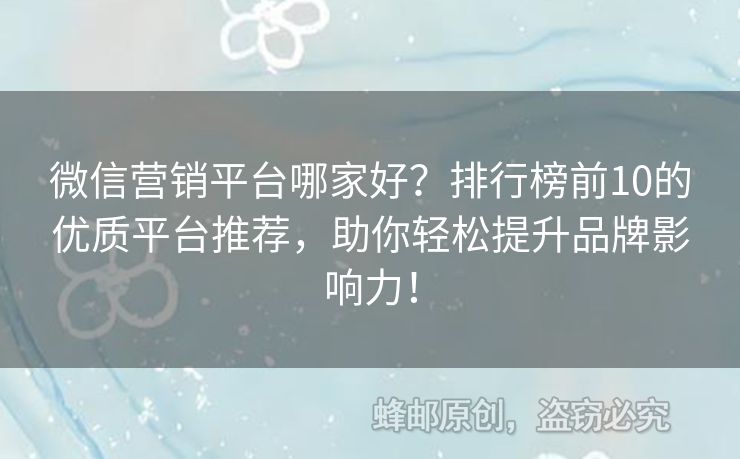 微信营销平台哪家好？排行榜前10的优质平台推荐，助你轻松提升品牌影响力！