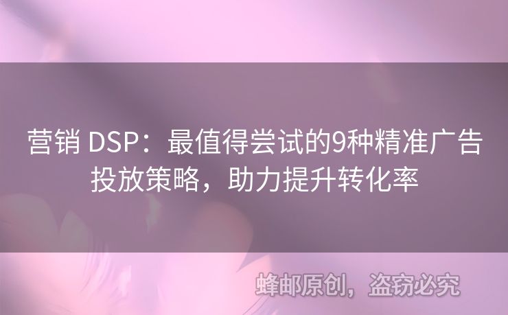 营销 DSP：最值得尝试的9种精准广告投放策略，助力提升转化率