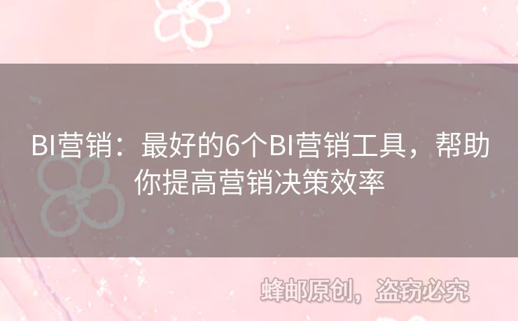 BI营销：最好的6个BI营销工具，帮助你提高营销决策效率