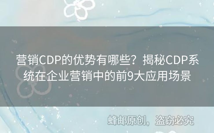 营销CDP的优势有哪些？揭秘CDP系统在企业营销中的前9大应用场景