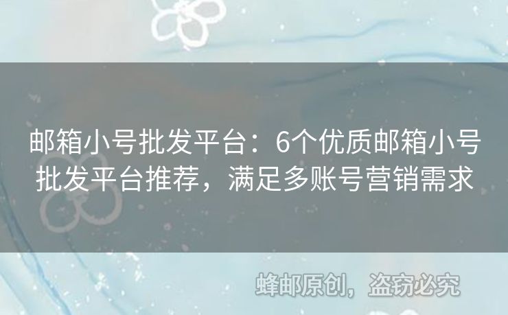 邮箱小号批发平台：6个优质邮箱小号批发平台推荐，满足多账号营销需求