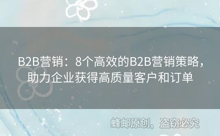 B2B营销：8个高效的B2B营销策略，助力企业获得高质量客户和订单