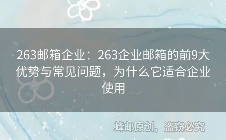 263邮箱企业：263企业邮箱的前9大优势与常见问题，为什么它适合企业使用