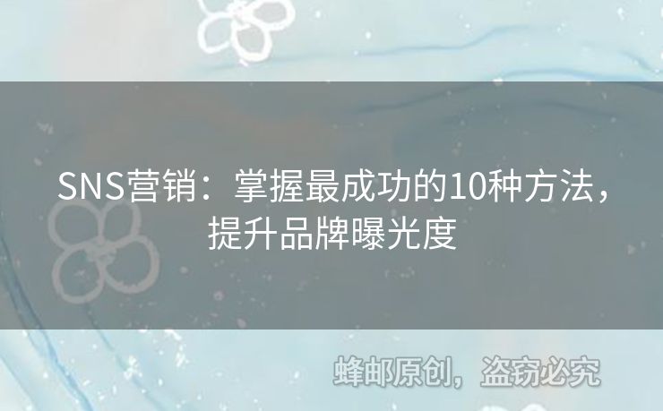 SNS营销：掌握最成功的10种方法，提升品牌曝光度